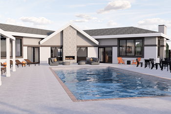 a rendering of a house with a pool in the foreground